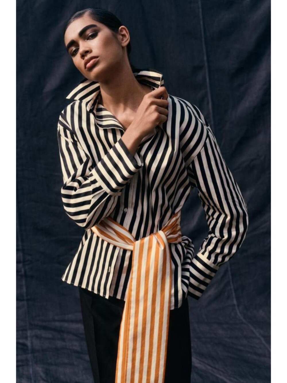 ZARA STRIPED SHIRT WITH CONTRASTING BELT 7047/153/070